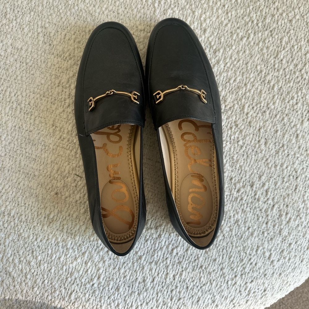Sam Edelman Loraine Bit Black Leather Loafers with Gold Horsebit
